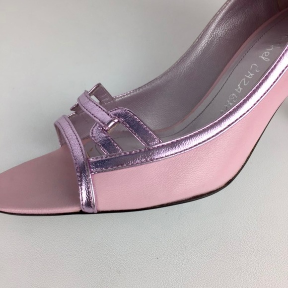 Jean Michel Cazabat Womens Pink Leather Open Toe Pumps Italian 35.5 US 5.5 - Picture 9 of 16